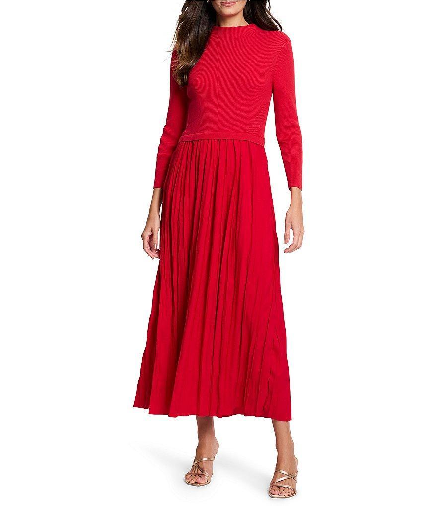 NIC + ZOE Kira Sweater Knit Funnel Neck Crinkle Woven Maxi Dress Product Image