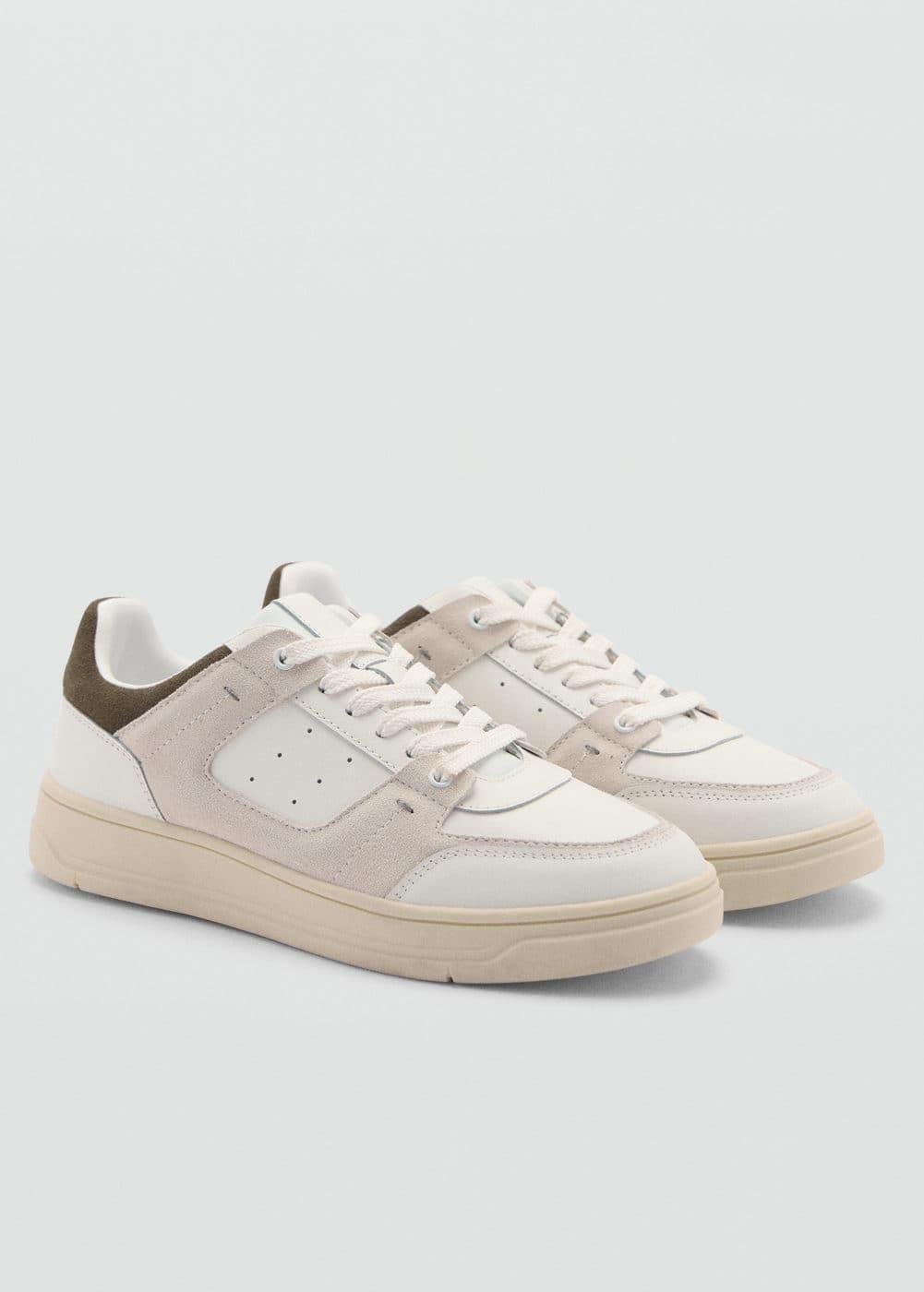 MANGO MAN - Leather mixed sneakers whiteMen Product Image