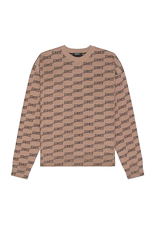 BALENCIAGA Logo-jacquard Knitted Sweater In Brown Product Image