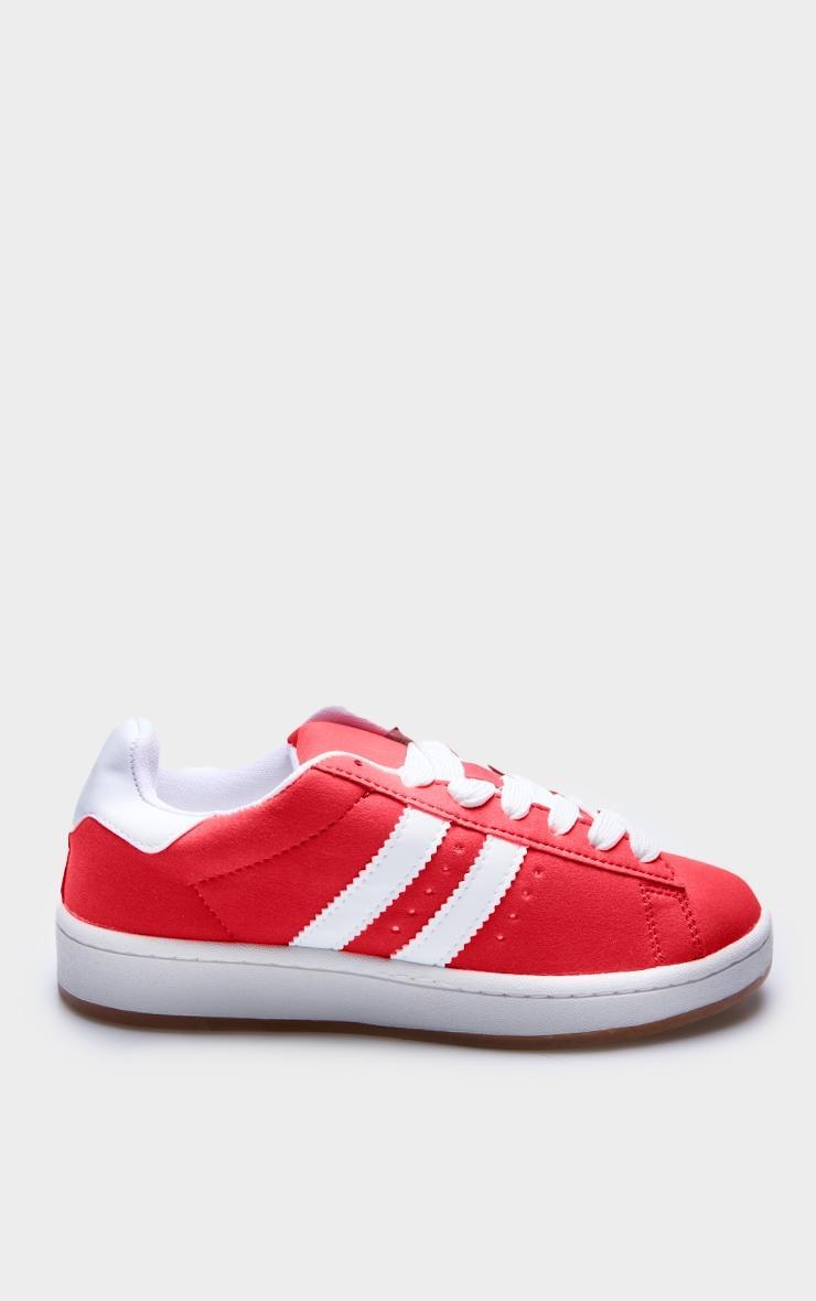 Red Faux Suede Stripe Chunky Lace Up Sneakers Product Image