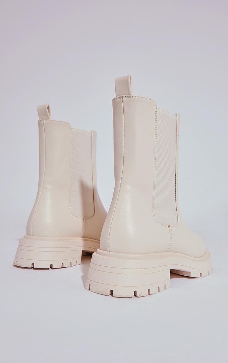 Cream Wide Fit Basic Pu Round Toe Chelsea Boots Product Image