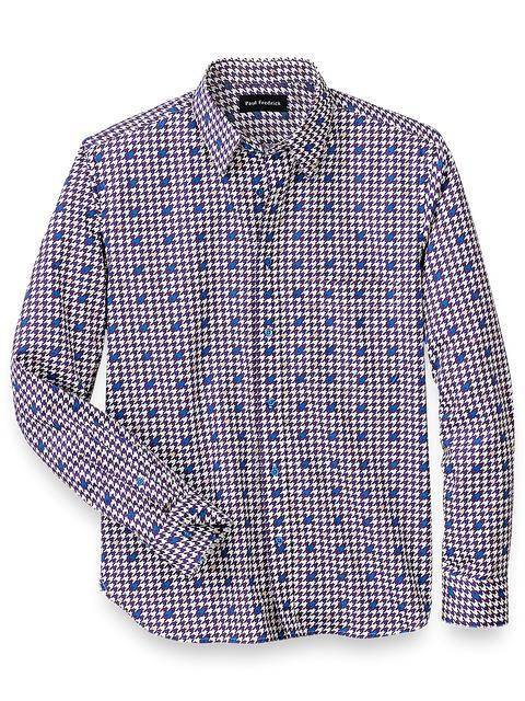 Cotton Houndstooth Print Casual Shirt - Purple Product Image