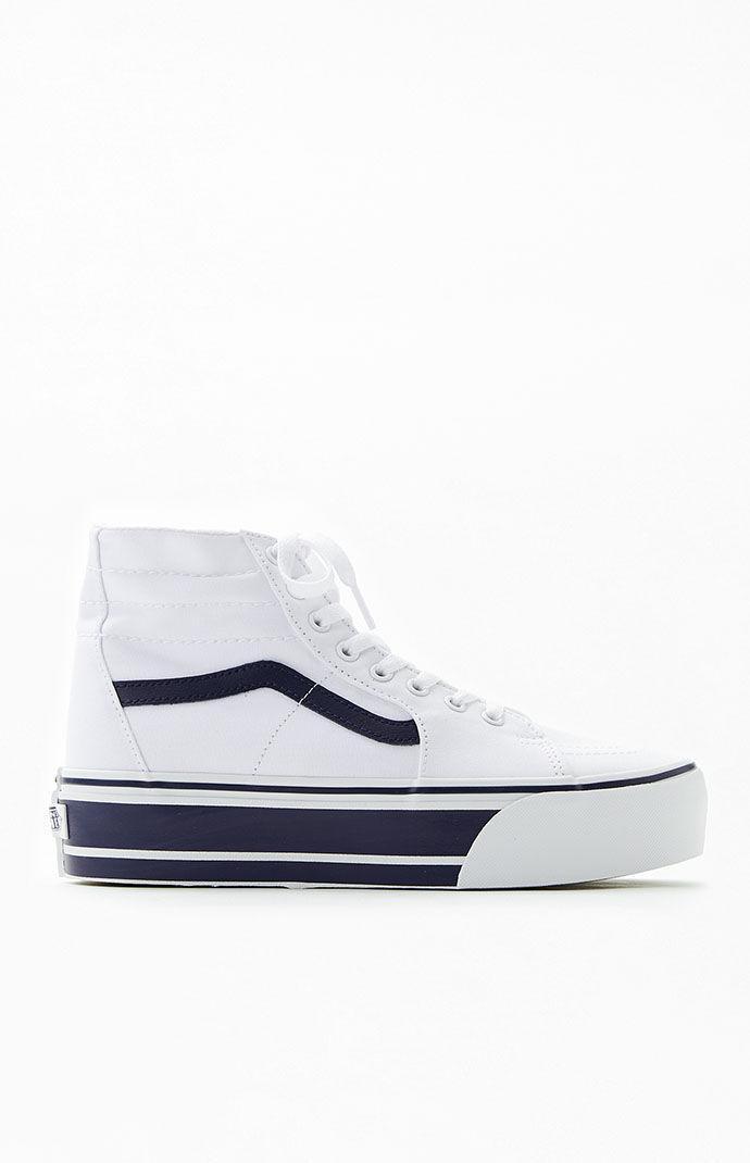 Vans White & Navy Sk8-Hi Tapered Stackform Sneakers in Navy/White - Product Image