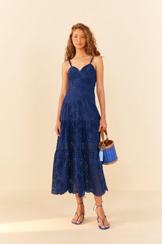 Deep Blue Palm Tree Richelieu Midi Dress Product Image