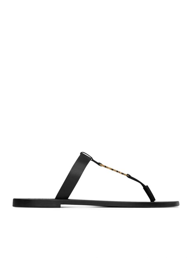 SAINT LAURENT Cassandre Logo-plaque Leather Sandals In Black Product Image