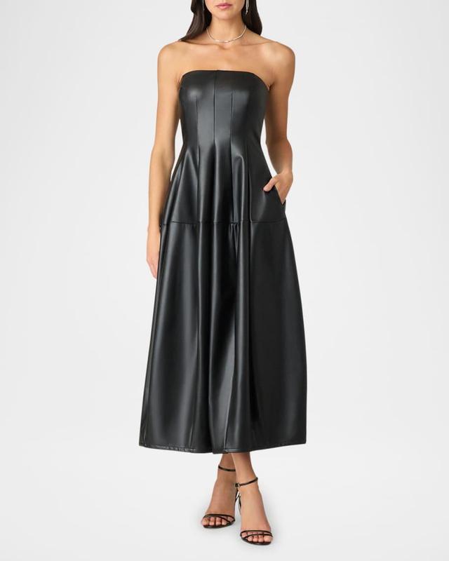 Celia Strapless Faux Leather Midi Dress Product Image