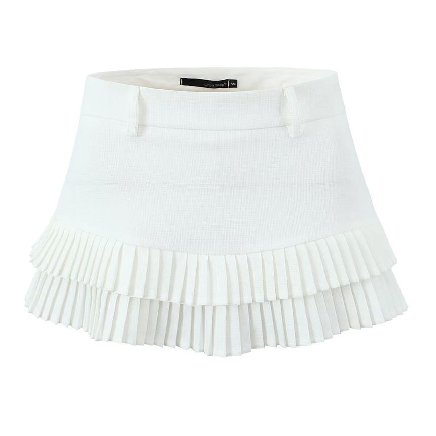 High Waist Plain Mini Pleated Skort Product Image