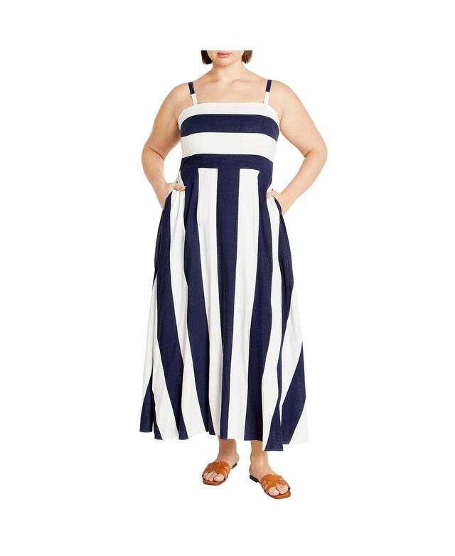 City Chic Womens Simone Stripe Maxi Dress - Navy Product Image