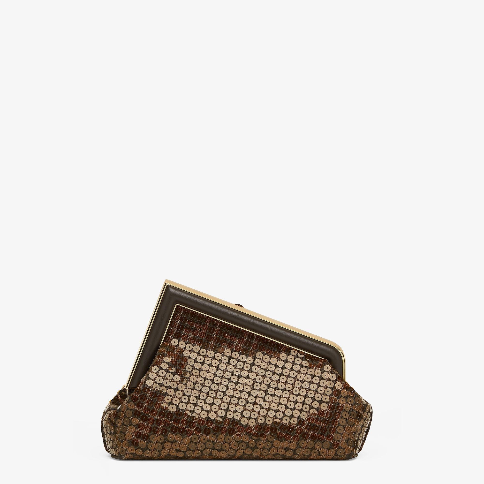 Fendi First SmallBrown FF jacquard fabric bag with sequins Product Image