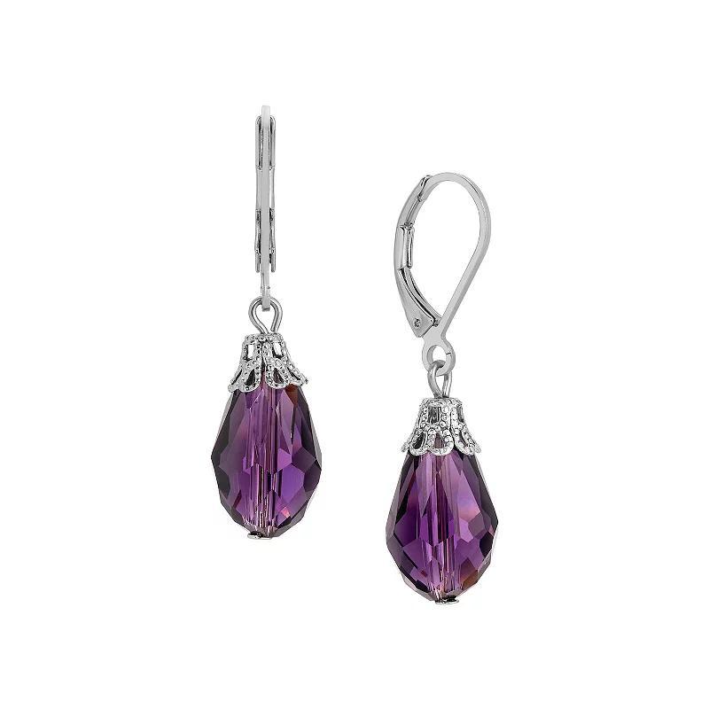 1928 Crystal Faceted Teardrop Drop Earrings, Womens, Purple Product Image