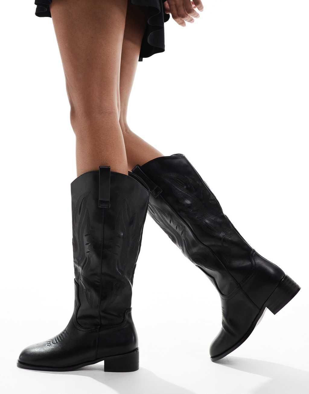 Glamorous Wide Fit western knee boots in black Product Image