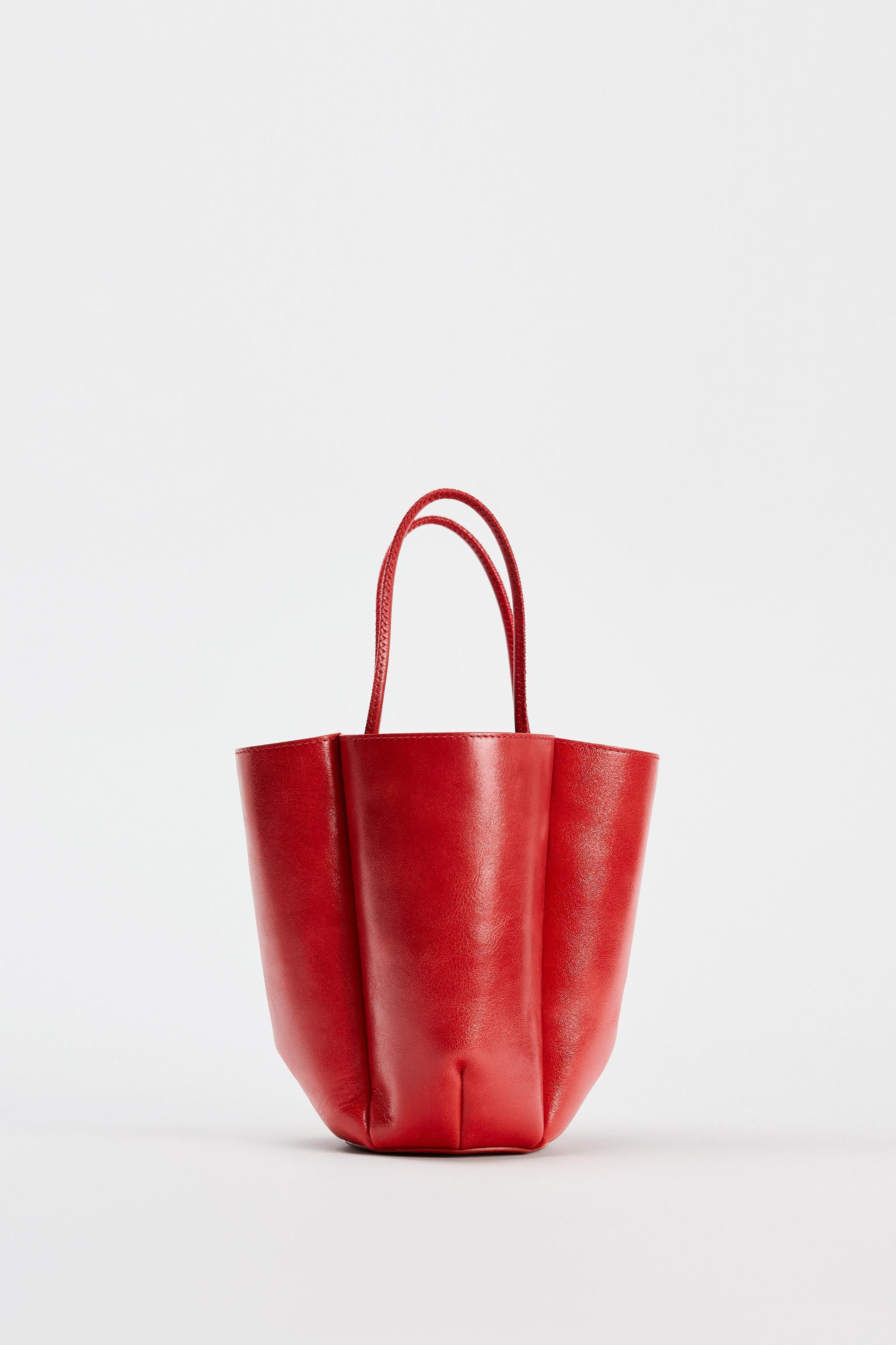 RED LEATHER MINI BUCKET BAG Product Image