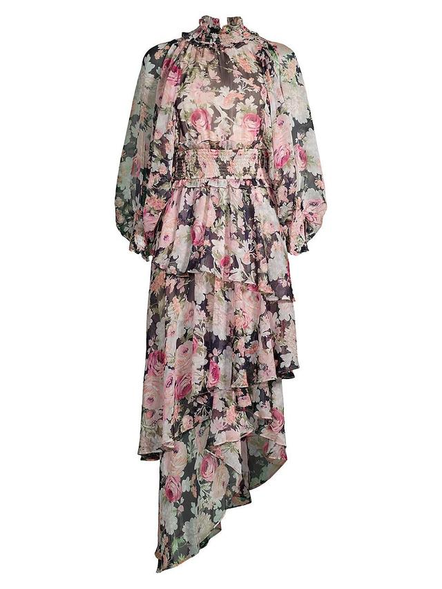 Elliatt Astrid Floral Print Long Sleeve Asymmetric Chiffon Dress Product Image