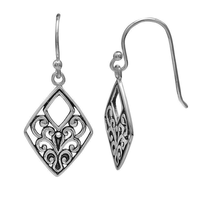 PRIMROSE Sterling Silver Diamond Shape Filigree Drop Earrings, Womens Product Image