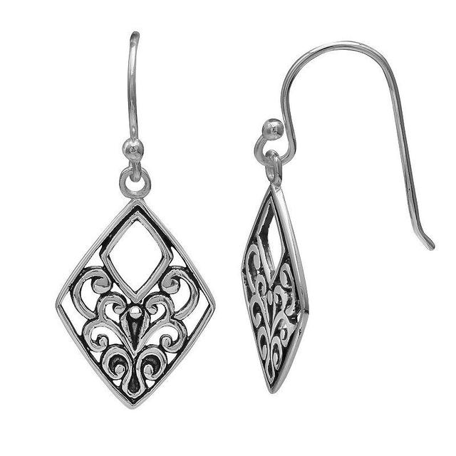 PRIMROSE Sterling Silver Diamond Shape Filigree Drop Earrings, Womens Product Image