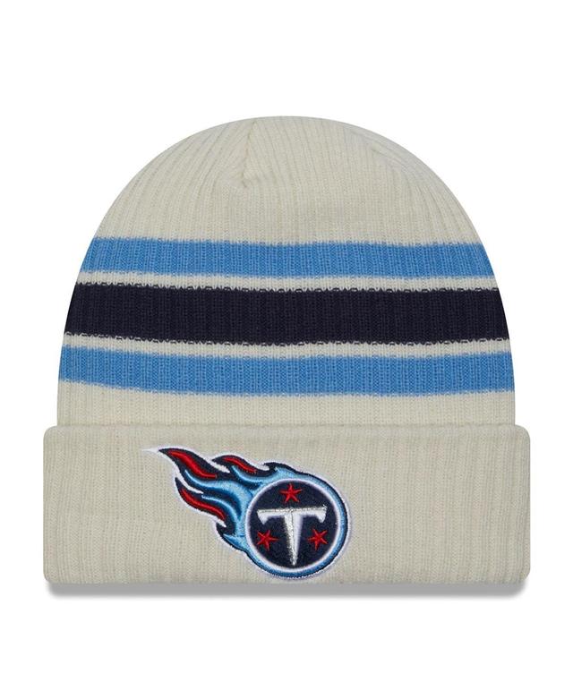 Mens New Era Cream Tennessee Titans Team Stripe Cuffed Knit Hat Product Image