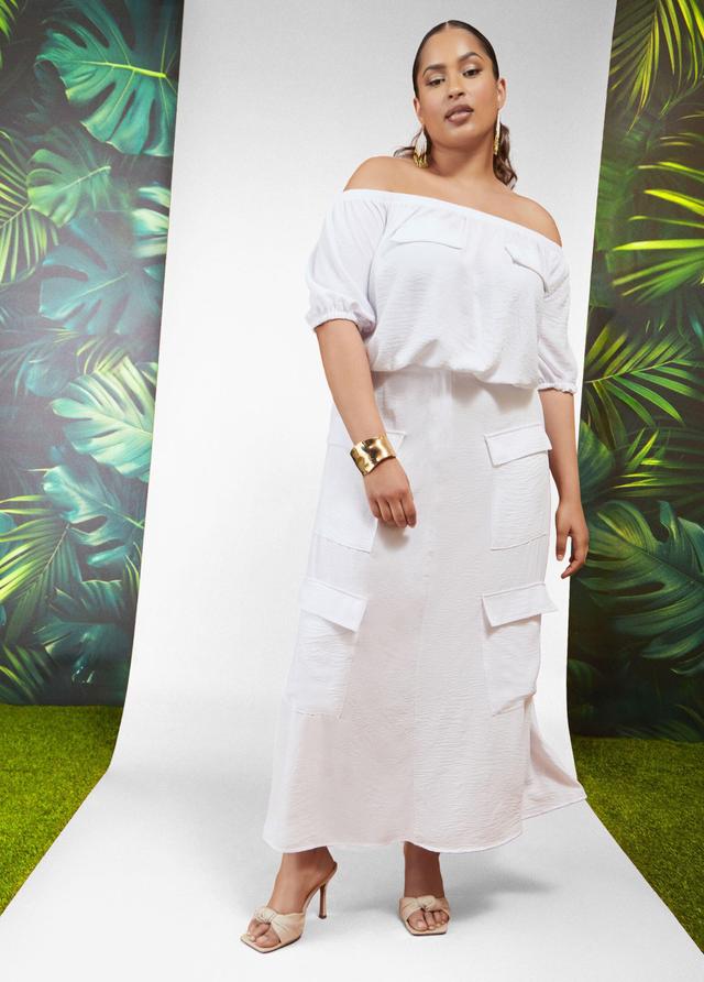 Plus Size Textured Maxi Cargo Skirt Ashley Stewart Product Image