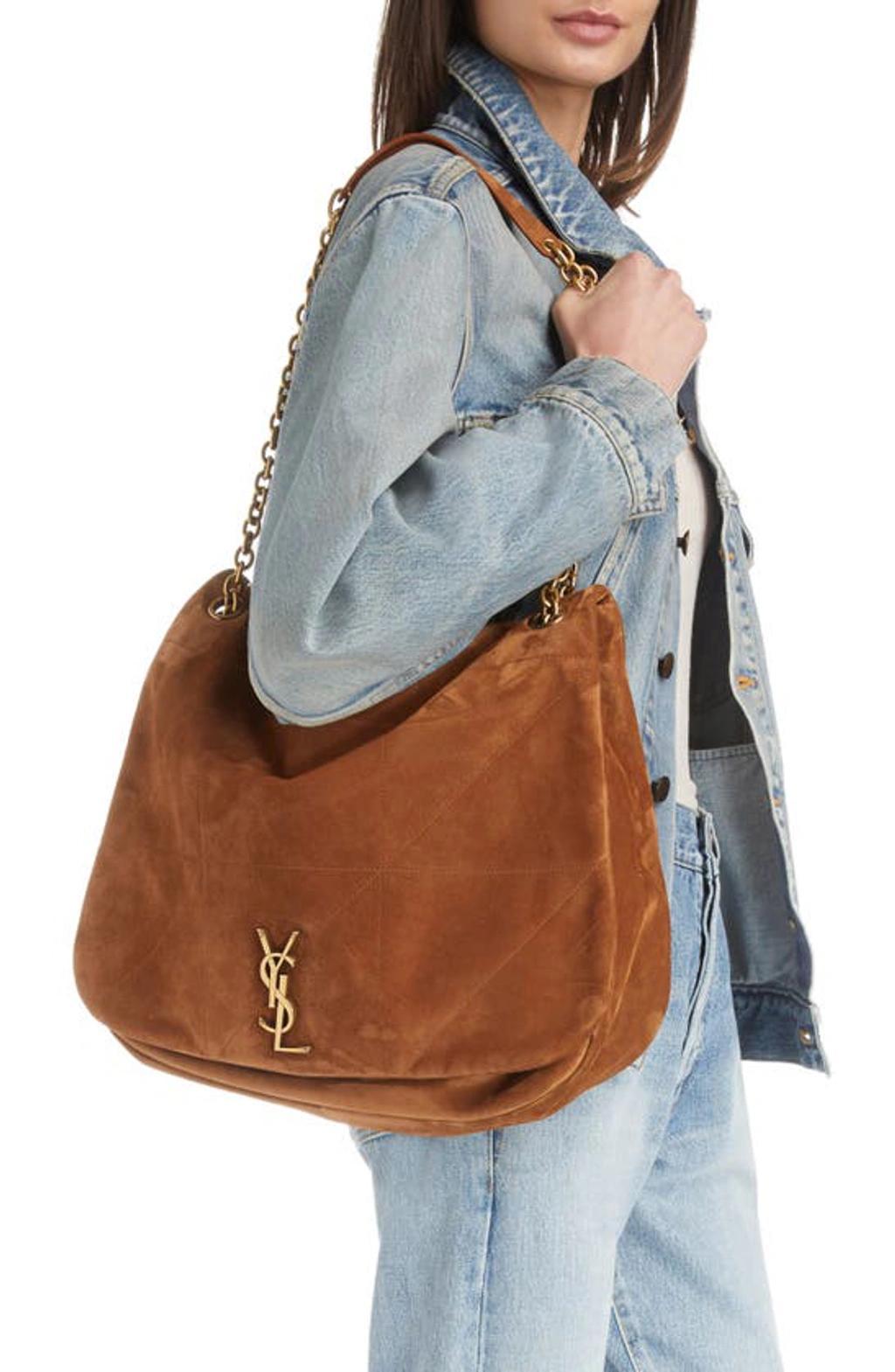 SAINT LAURENT Jamie Quilted Suede Shoulder Bag In Praline Product Image