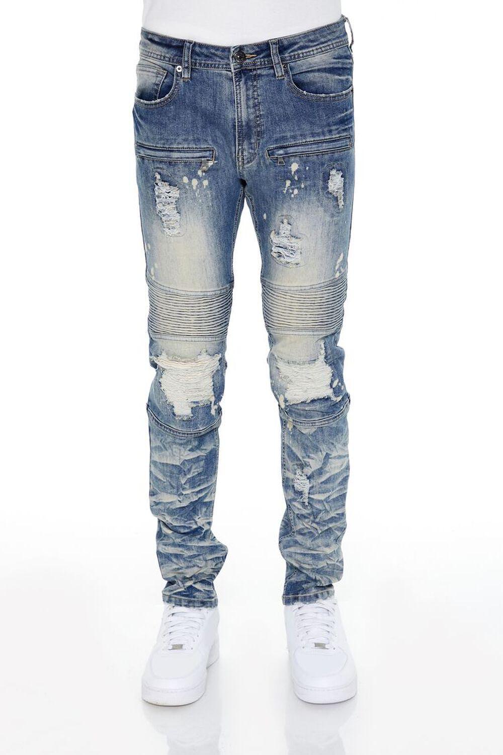 Destroyed Moto Skinny Jeans | Forever 21 Product Image