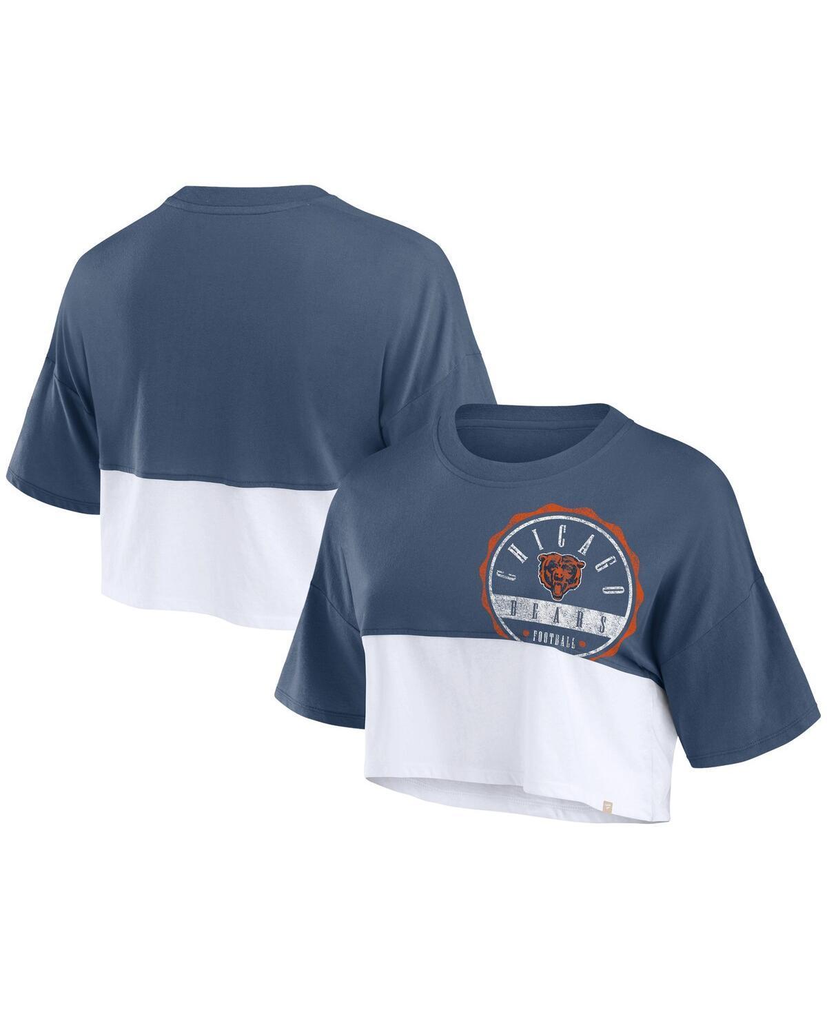 Womens Fanatics Branded /White Chicago Bears Boxy Color Split Cropped T-Shirt Blue Product Image