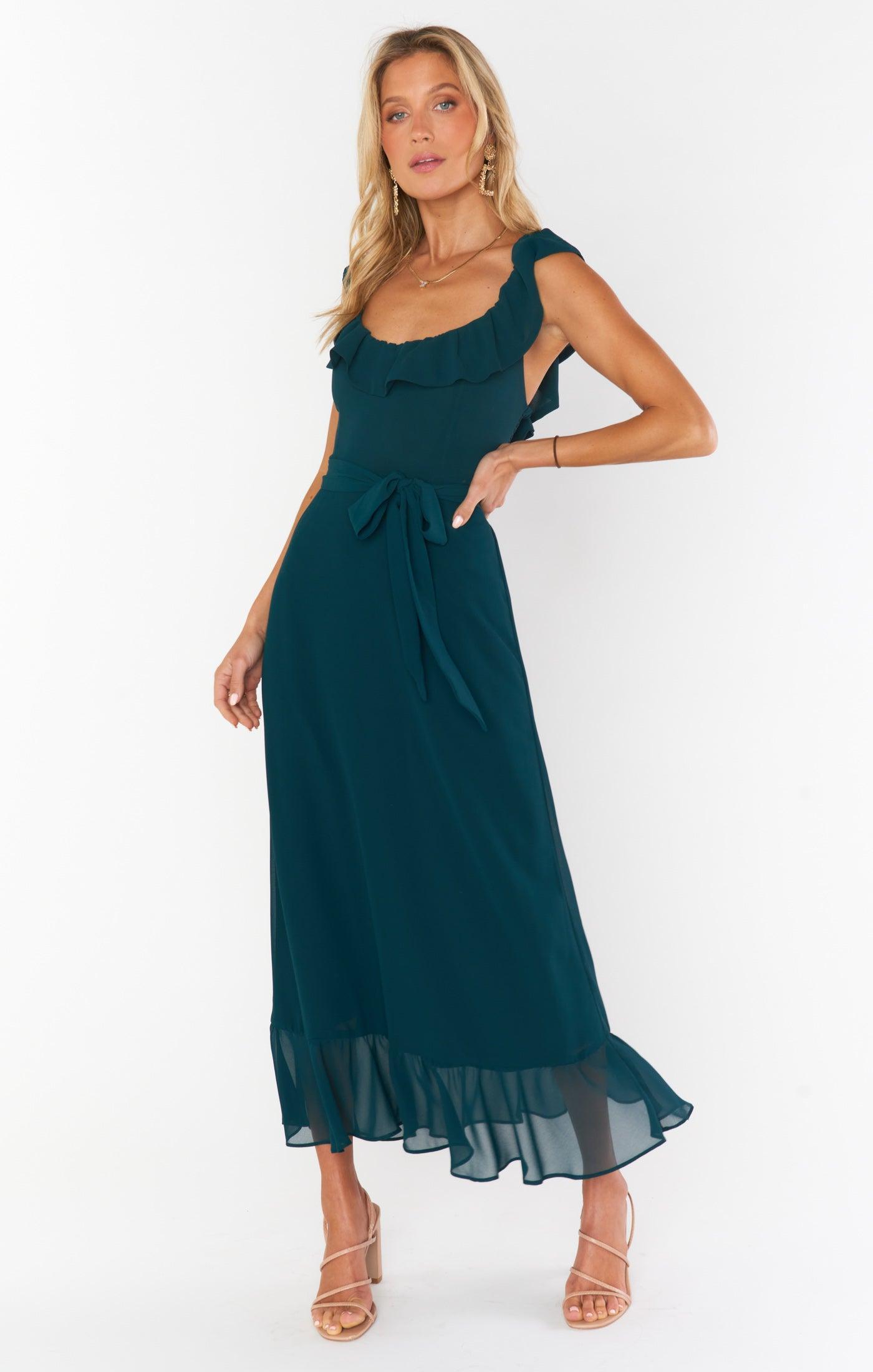 Alexis Midi Dress ~ Emerald Chiffon Product Image