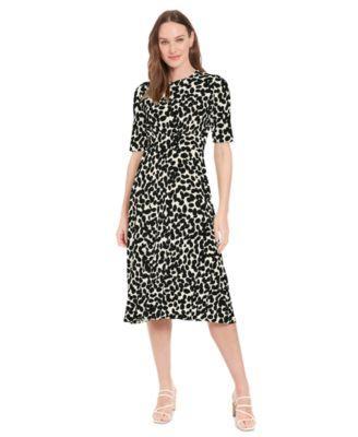 Petite Elbow-Sleeve Printed Jersey Dress Product Image