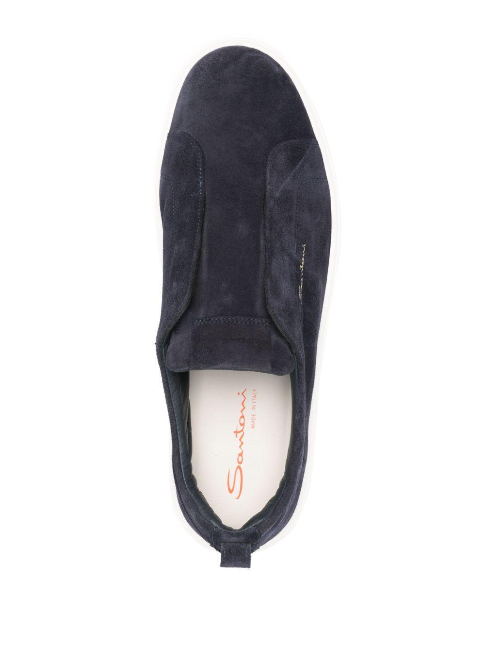 SANTONI Logo-lettering Suede Sneakers In Blue Product Image