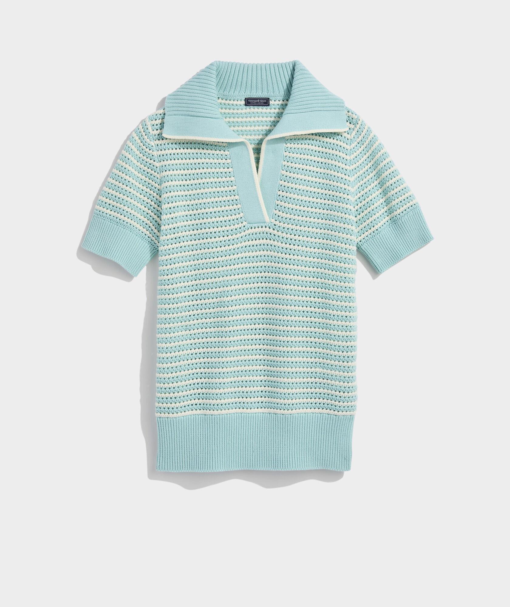 Open-Stitch Short-Sleeve Polo Sweater product image