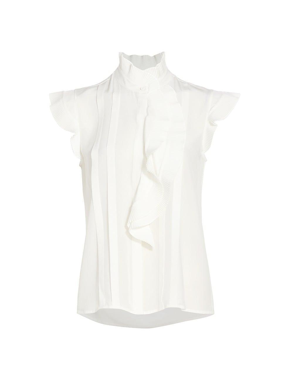 The Chloe Silk Pleated Ruffled Blouse Product Image