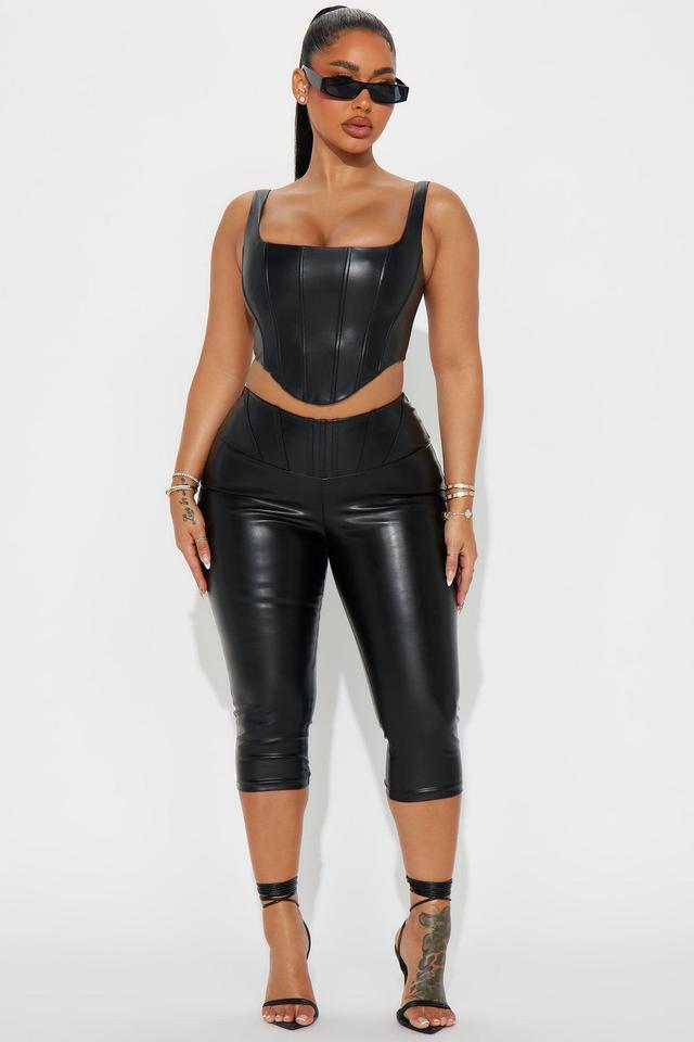 Gia Mid Rise Faux Leather Capri Pant - Black Product Image