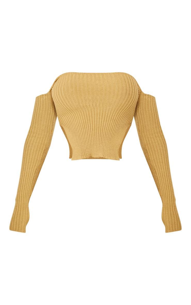 Shape Khaki Knit Bardot Split Side Detail Top Product Image