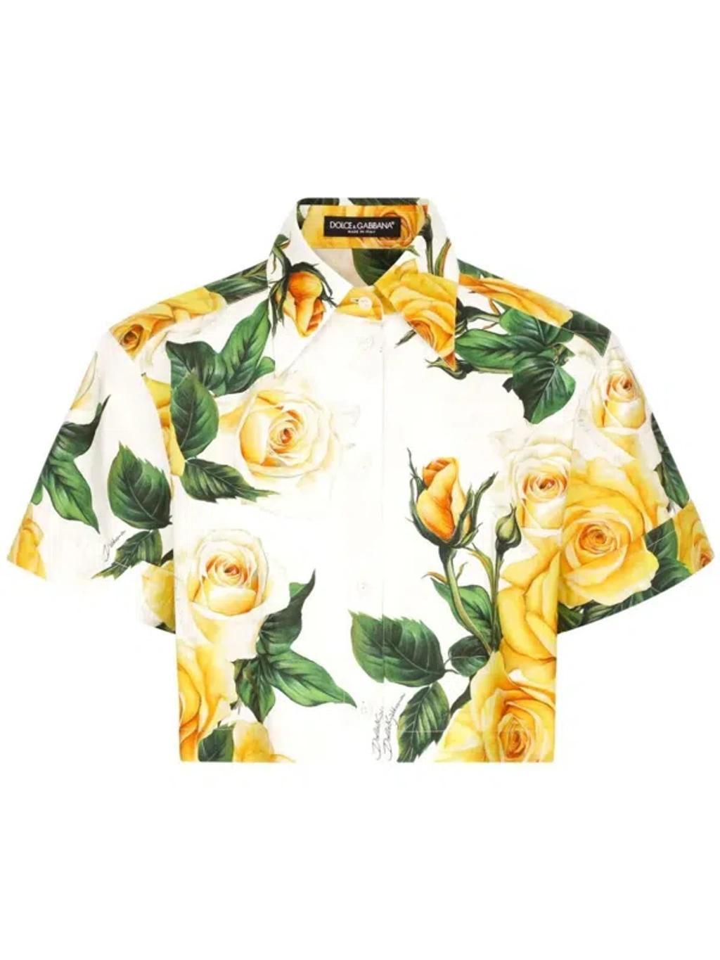 Rose-print Cotton Shirt In Multicolour Product Image