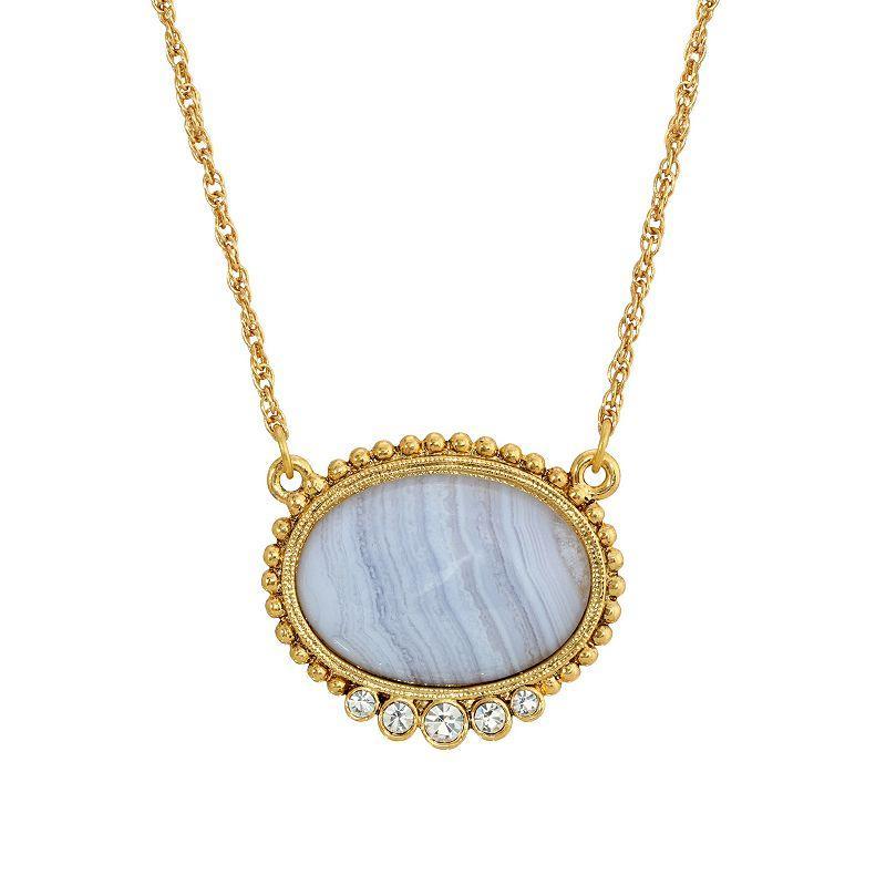 1928 Gold Tone Simulated Crystal & Stone Pendant Necklace, Womens Blue Product Image