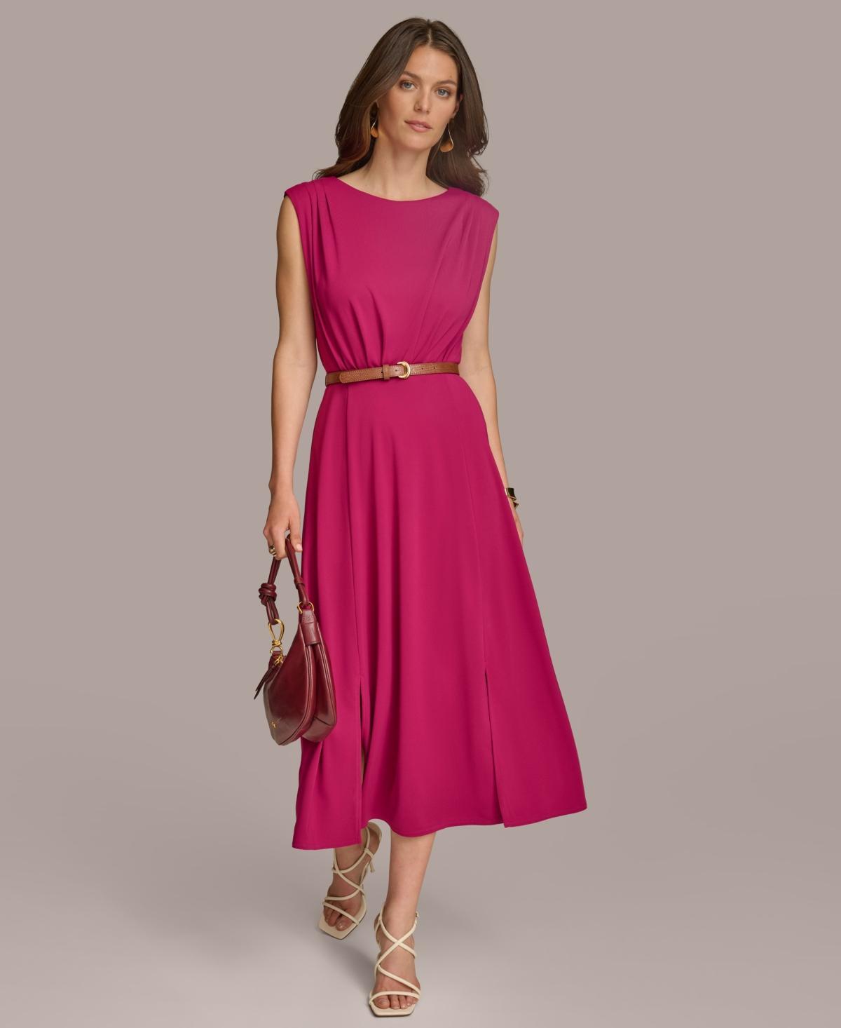 Donna Karan Womens Sleeveless Belted Jersey Midi Dress Product Image