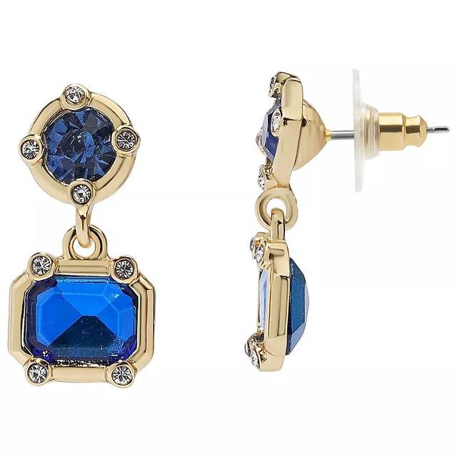 LC Lauren Conrad Gold Tone Crystal Multi-Shape Double Drop Earrings, Womens, Blue Product Image