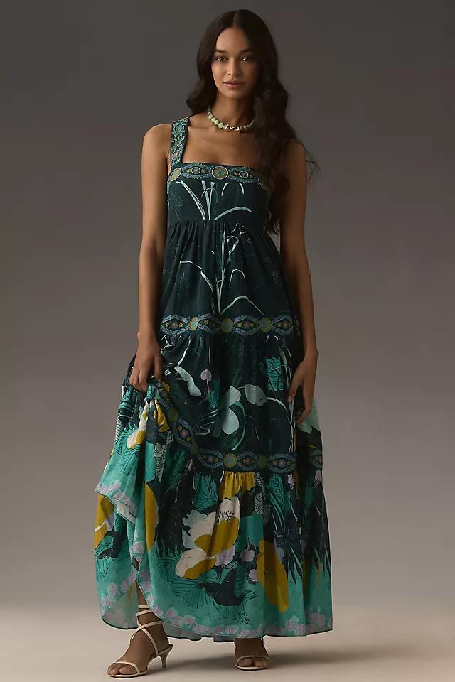 By Anthropologie Square-Neck Embellished Midi Dress Product Image