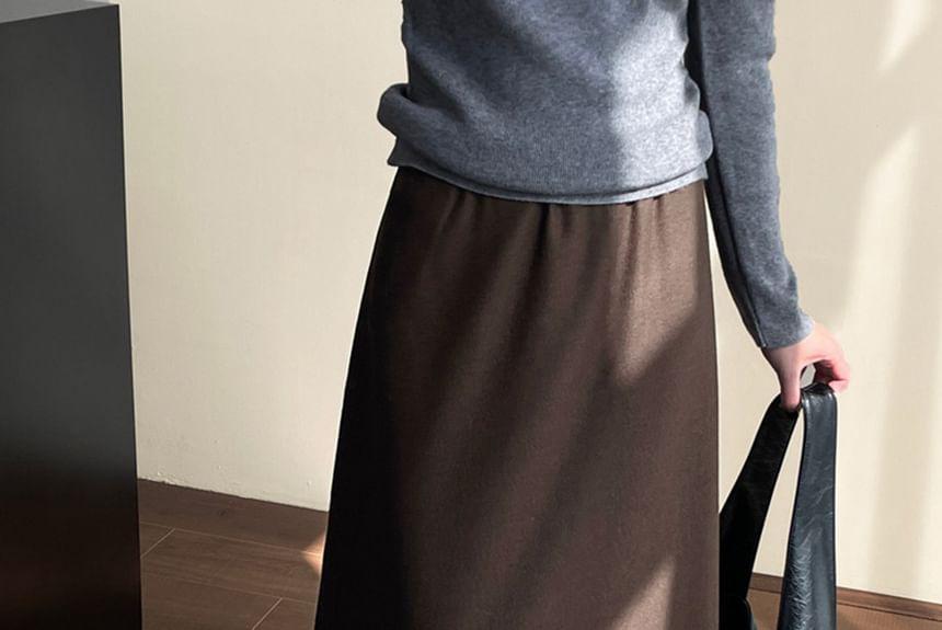 Elastic Waist Plain Maxi A-Line Skirt Product Image