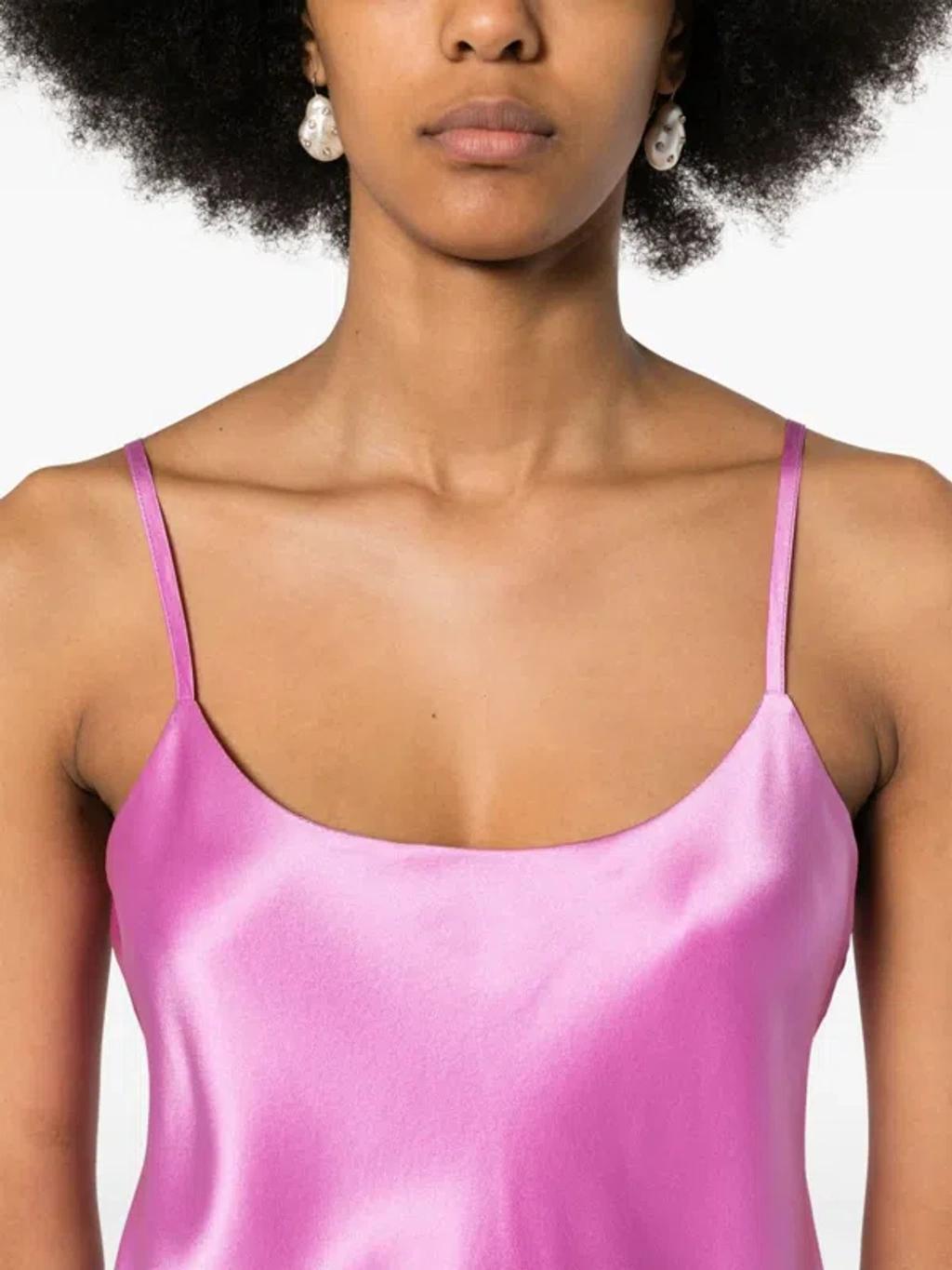 Silk Satin Tank Top In Pink Product Image