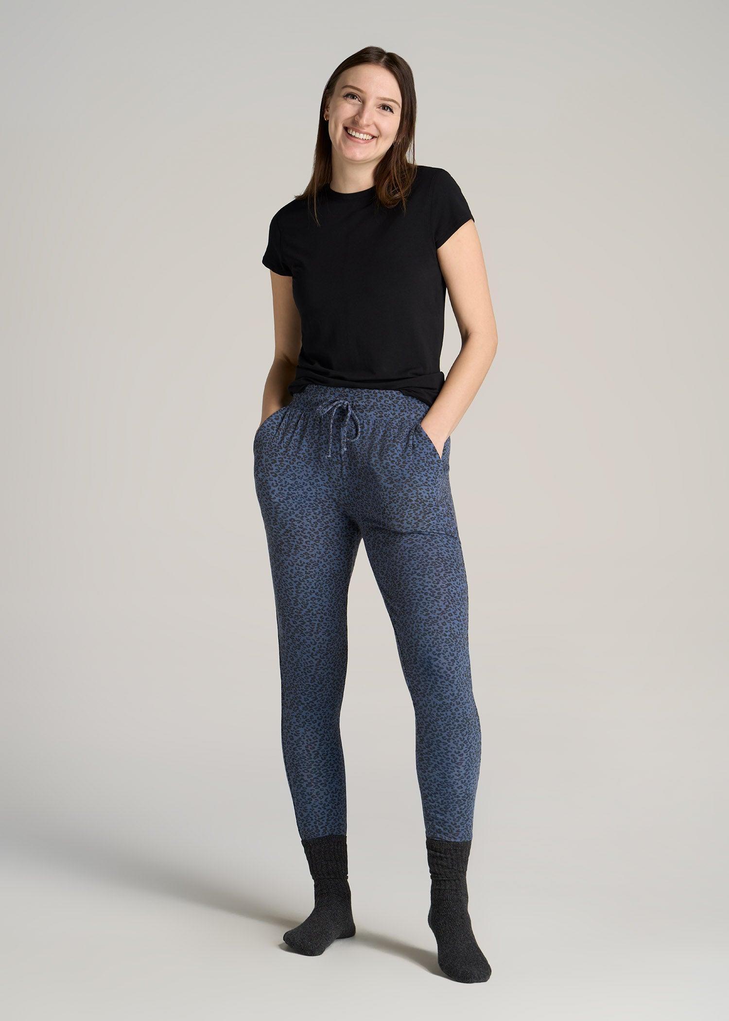 Cozy Lounge Joggers for Tall Women in Navy Leopard Female Product Image