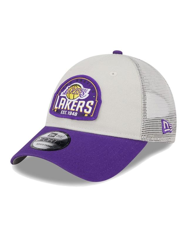 Mens New Era Khaki/Purple Los Angeles Lakers Throwback Patch Trucker 9FORTY Adjustable Hat Product Image