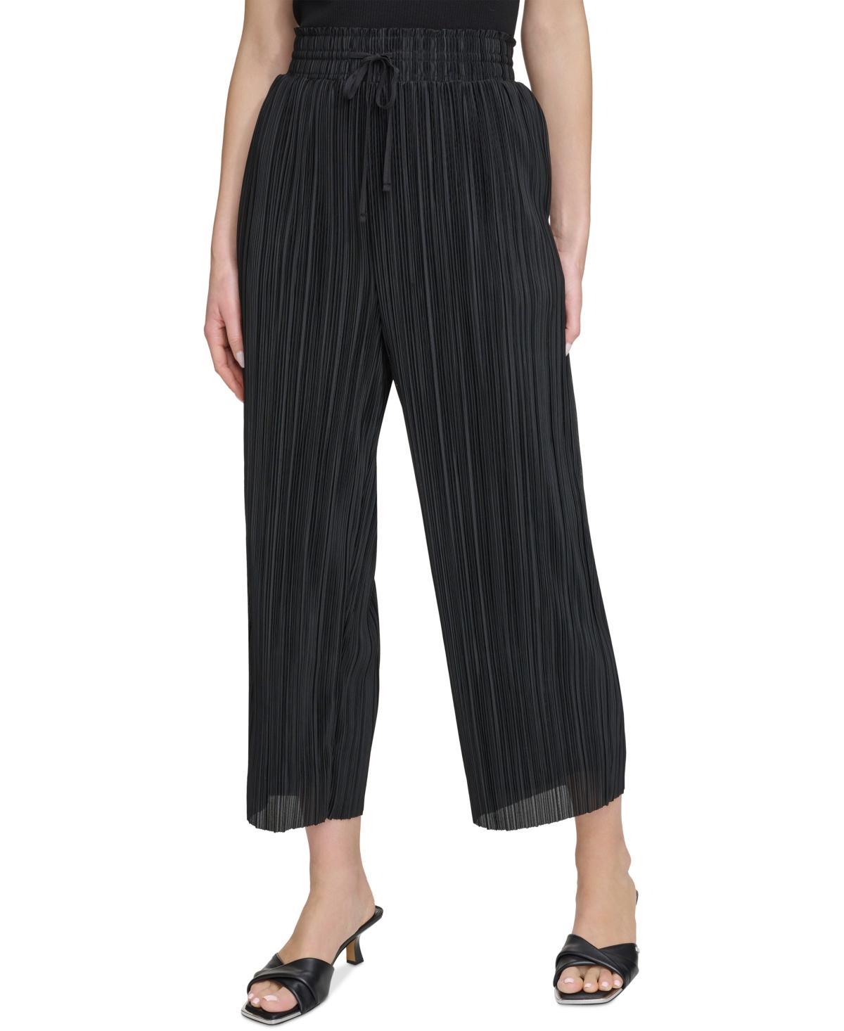 Women's High-Rise Cropped Wide-Leg Plissé Pants Product Image