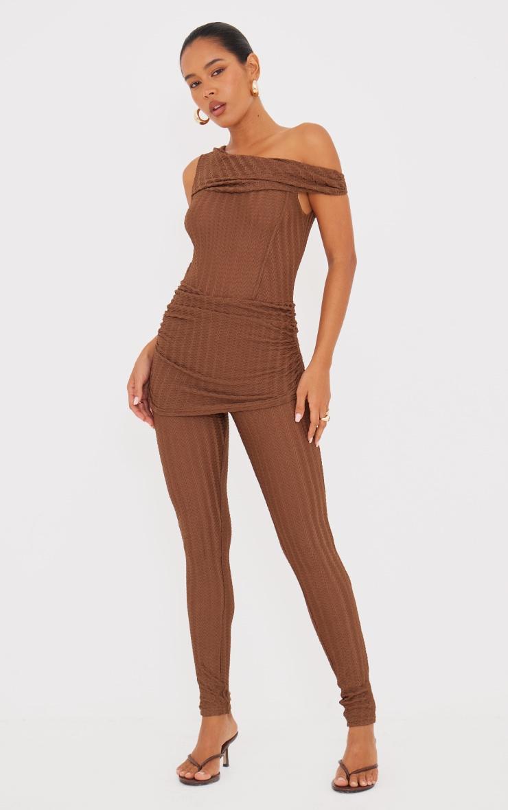 Chocolate Textured Asymmetric Corset Detail Jumpsuit Product Image