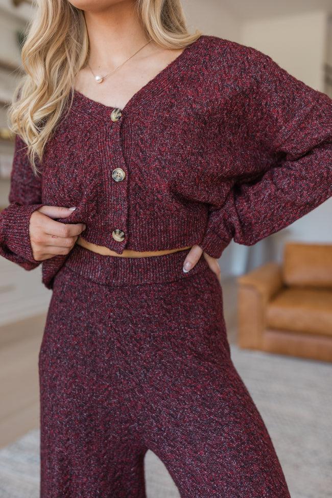 Cool Factor Dusty Burgundy Cropped Cardigan & Wide Leg Set Product Image