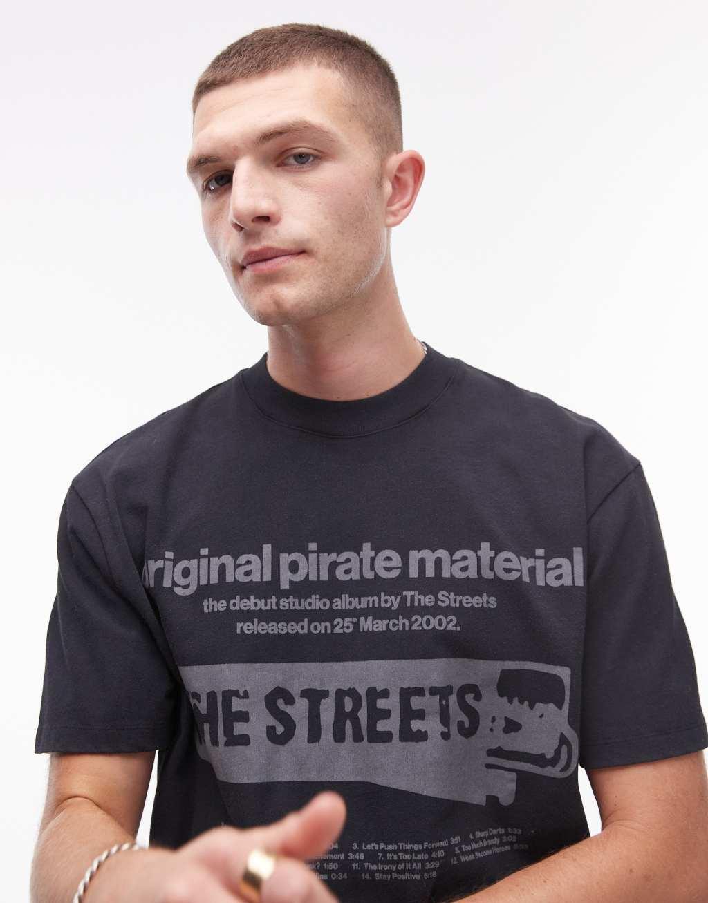 Topman The Streets premium oversized fit t-shirt with print in washed black Product Image