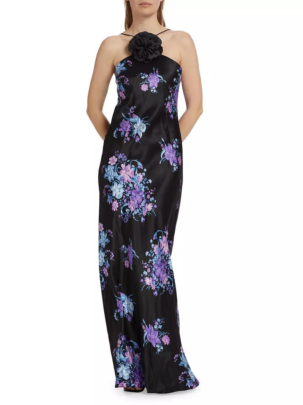 Floral Silk Halter Gown Product Image