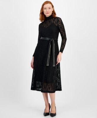 Anne Klein Womens Lace Long-Sleeve Mock Neck Dress Product Image