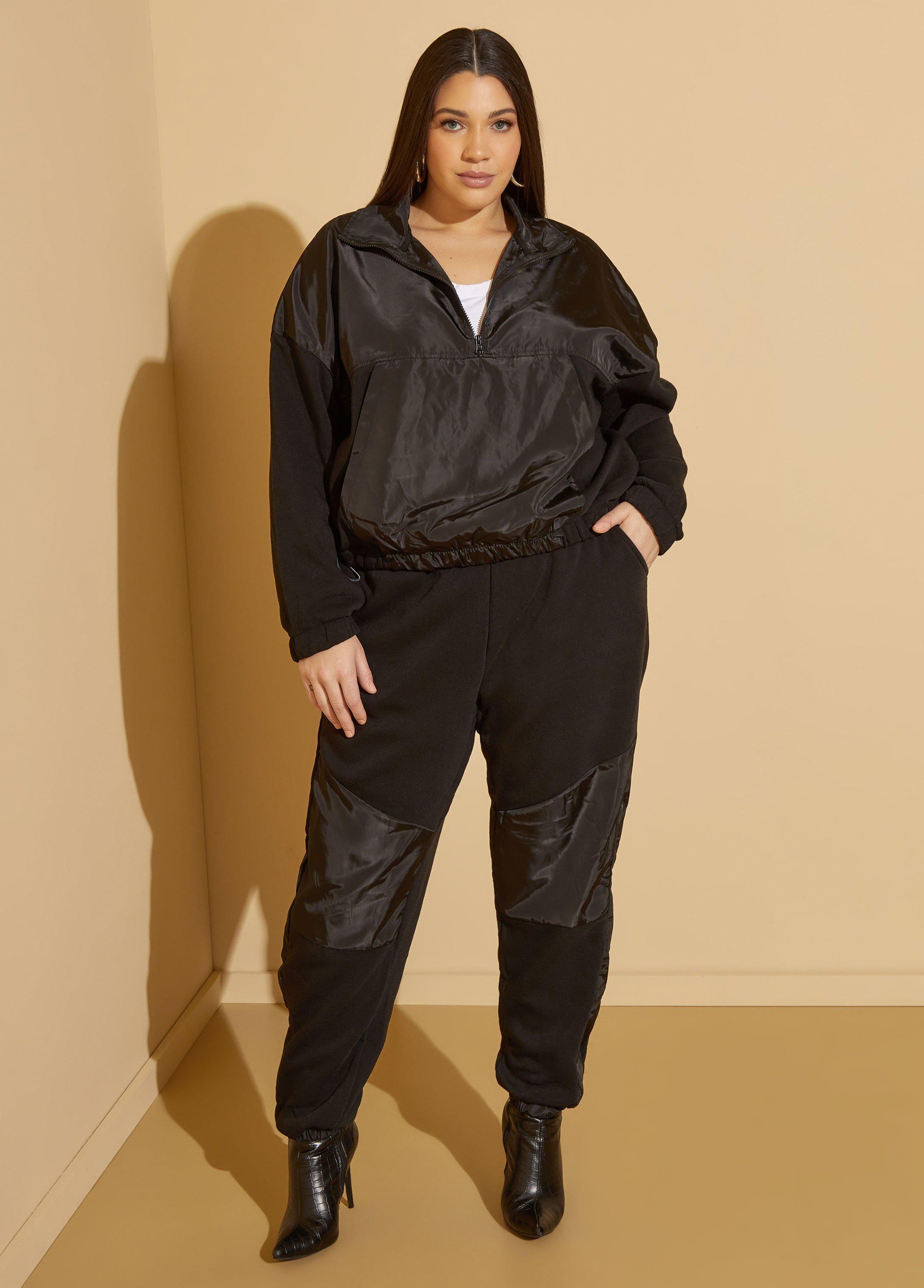 Plus Size Fleece Paneled Joggers Ashley Stewart Product Image