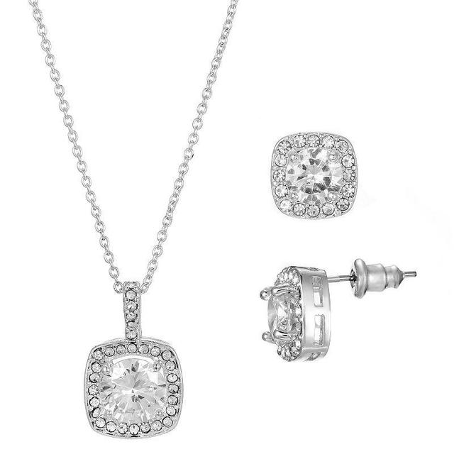 Primavera Silver Plated Cubic Zirconia Square Pendant & Earring Set, Womens Silver Tone Product Image