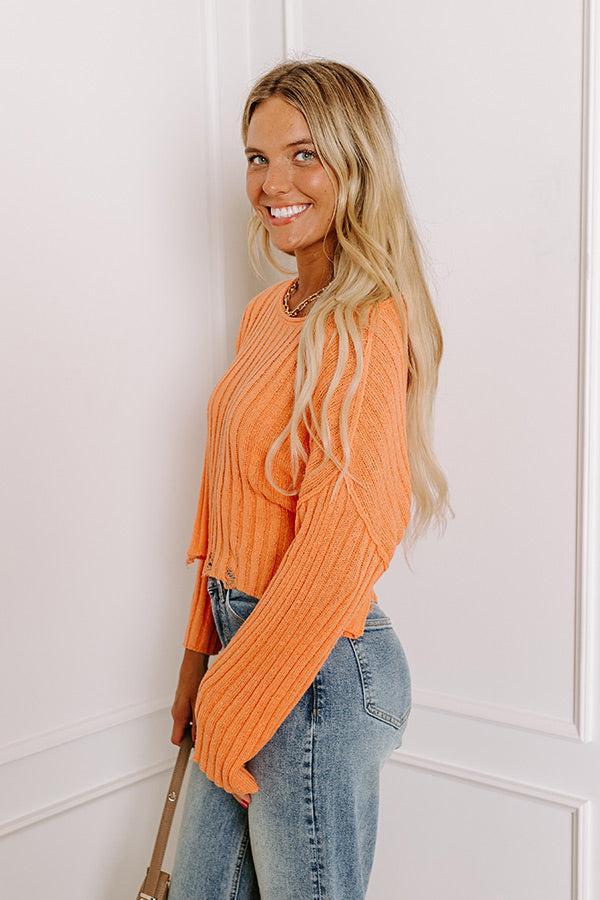 Maple Latte Crop Distressed Sweater In Orange Product Image