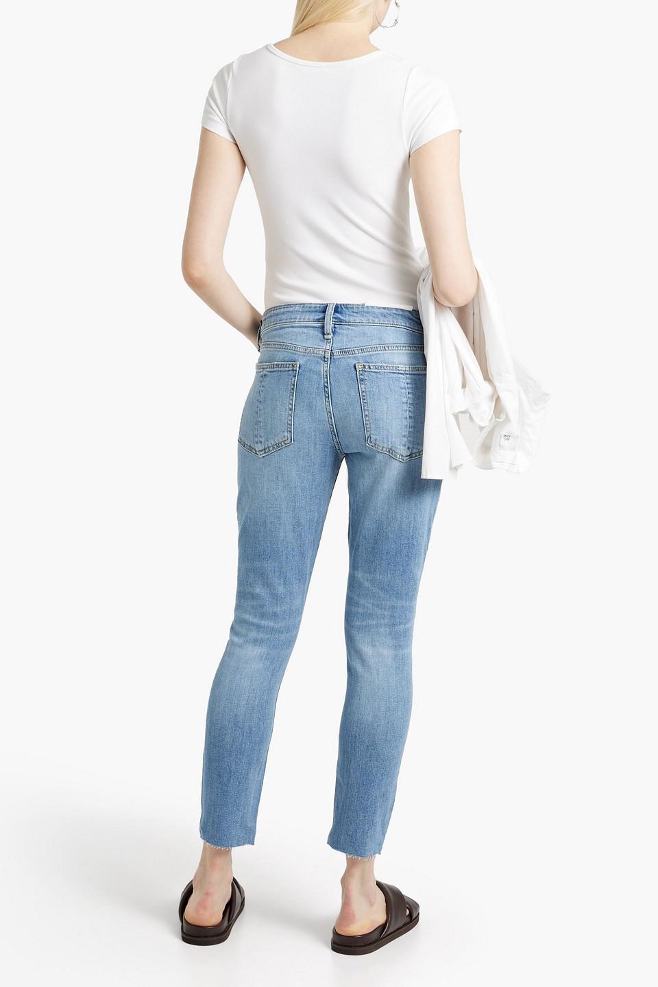 Cate Cropped Distressed Mid-rise Skinny Jeans In Light Denim Product Image